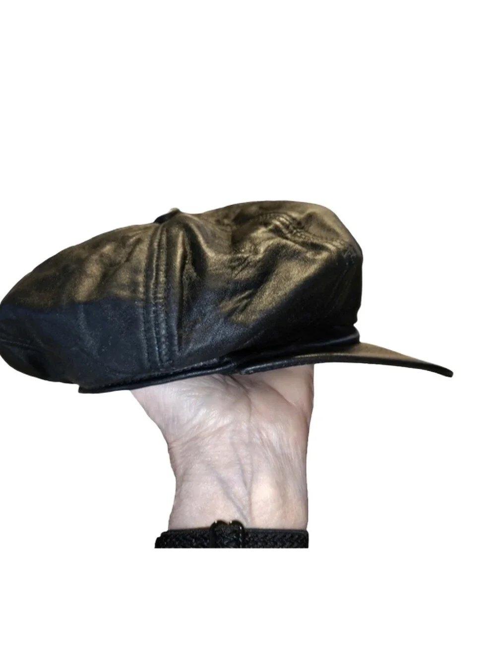 Genuine Leather Black Driving Cap Newsboy Hat 57mm (US Size 7 1/8) Med